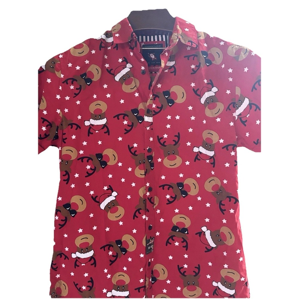 Denim & Flower Men's Medium Ricky Singh Shirt Christmas Cool Reindeer Men's NWT